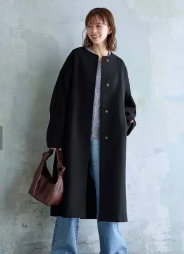 JOURNALSTANDARD 슈퍼140 비버 노카라 코트 블랙