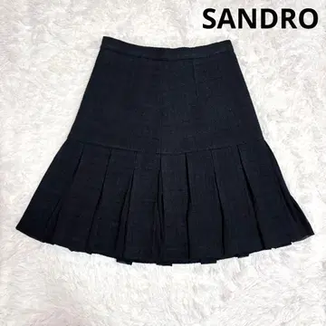 SANDRO 블랙 트위드 플리츠 미니 스커트