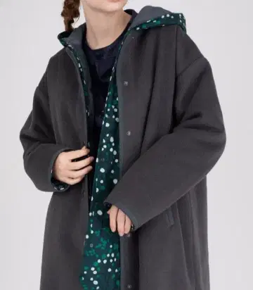 graniph 그라니프 폴카 도트 포레스트 라이너 포함 코트 노카라