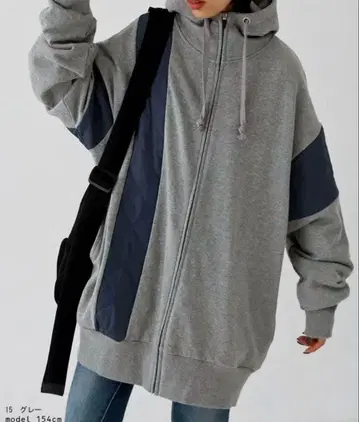 이종 소재 MIX 후드티 퀼팅 집업 후드티 antiqua