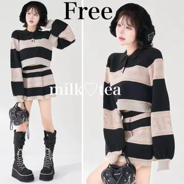 택 포함 새상품 다리치 스노우 패턴 라메 니트 셋업 블랙 프리