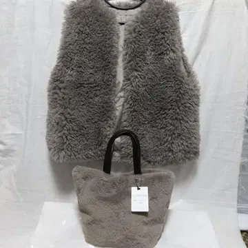 새상품급 인조 모피 베스트&퍼 백 2세트 (그레이 계열)