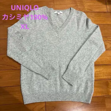UNIQLO 그레이 V넥 캐시미어 100% 스웨터