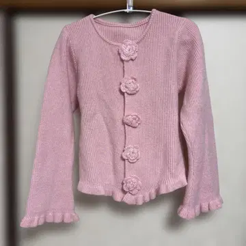 핑크 플라워 버튼 가디건 L 사이즈