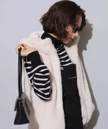 새상품 택 이번 시즌 Arpege story 퍼 지퍼 베스트 후드 완판템