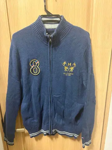 타미힐피거 자수 로고 지퍼 니트 네이비 L