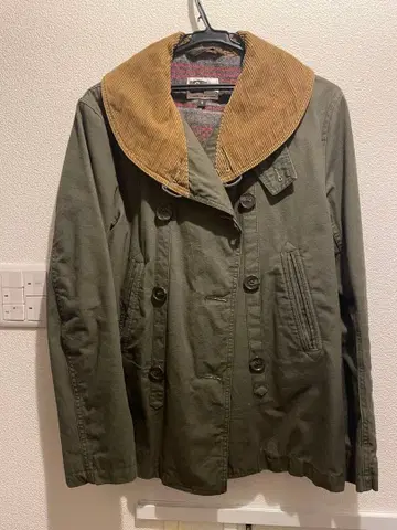 올리브 그린 코듀로이 옷깃 밀리터리 자켓