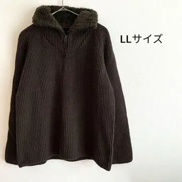 펠리시모 긴팔 니트 옷깃 보아 하프 지퍼 플리스 브라운 울 LL