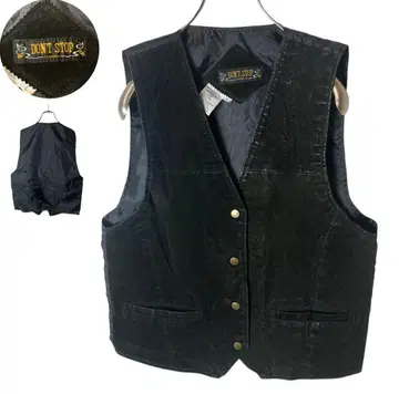 레어 레트로 구제 의류 블랙 리얼 가죽 베스트 비죠 신치 벨트 디자인