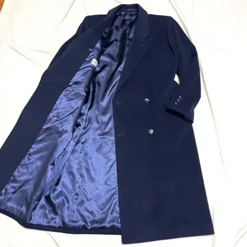 남성용 스테이지 더블 체스터 코트 캐시미어 맥시 길이 네이비 새상품급 L