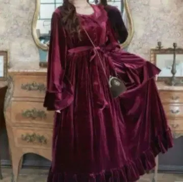 시마무라 클라로리 쿠루미 마담 녹턴 벨로아 룸 원피스 빨간색 L