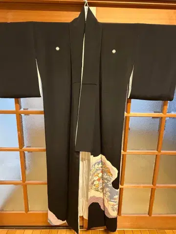 블랙 전례복 기모노 꽃무늬 자수