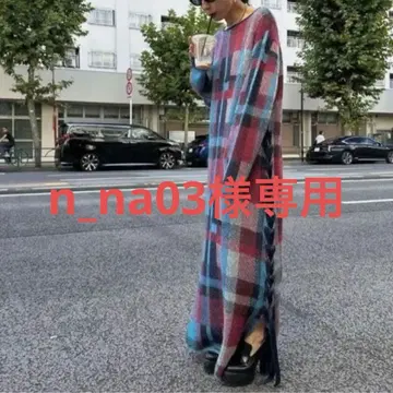 아메리빈티지 : BIG CHECK LACE UP KNIT DRESS