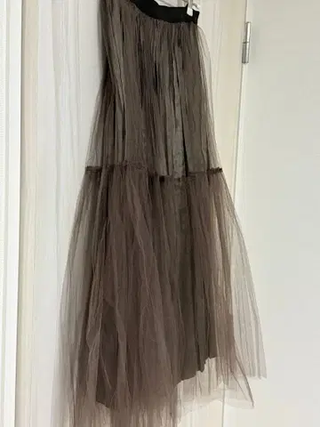 ANAYI 튤 티어드 플레어 스커트 그린 브라운