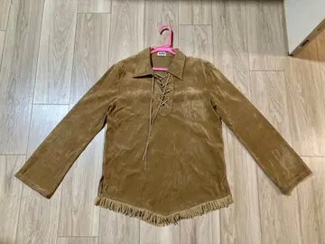 스웨이드풍 레이스업 프린지 웨스턴 긴팔 M