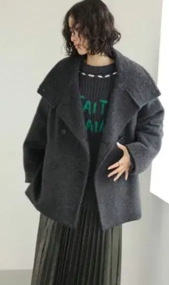 [렙심] 샤기 2WAY 미들 코트 차콜