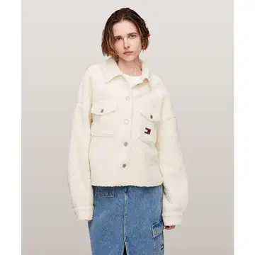 테디 배지 오버 셔츠 (화이트)