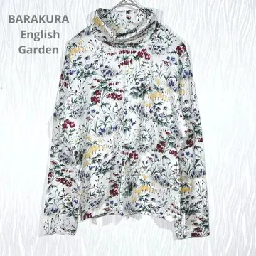 장미 꽃무늬 터틀넥 티셔츠 일본제 면 S