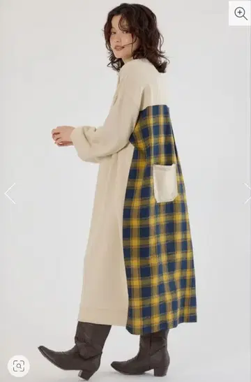 로데오 크라운 체크 도킹 원피스 아이보리 롱 원피스