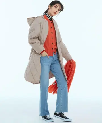 23구 새상품 충전솜 롱 패딩 아우터 베이지