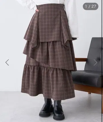 earth 하이웨스트 랜덤 티어드 체크 스커트