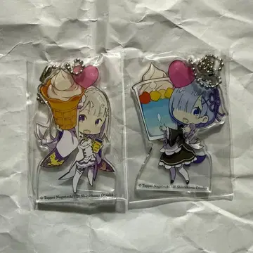 리제로 미니스톱 콜라보 한정판 아크릴 키링 에밀리아 렘 세트