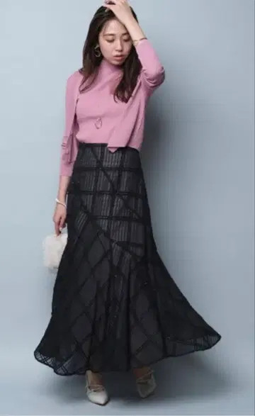 JUSGLITTY 자카드 체크 머메이드 스커트