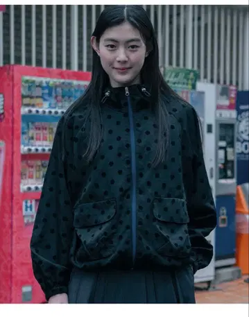 oheshio 도트 무늬 후드 부착 나일론 자켓