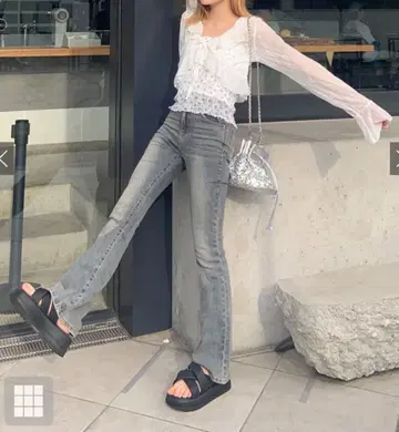 GRL 세미 플레어 데님 팬츠 그레이 cu508