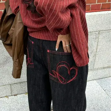 nugu 하트 스티치 데님 팬츠