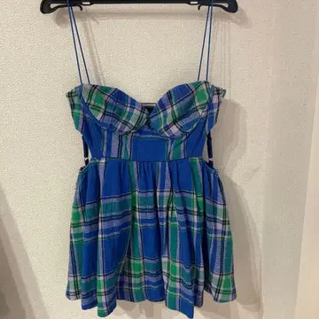 MAISONSPECIAL 컬러 체크 트위드 뷔스티에 파랑