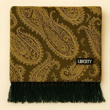 LIBERTY 실크 100% 페이즐리 무늬 스톨 올리브 계열