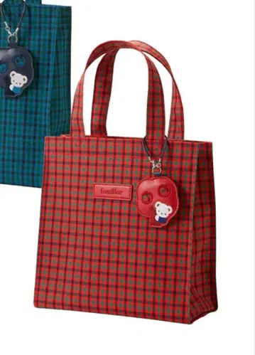 패밀리아 familiar 빨간색 체크 토트백 스몰 미사용 새상품