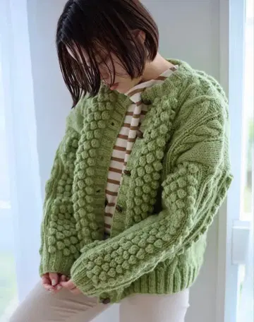 pur 가디건 긴팔 이케다 이즈미 팝콘 니트