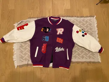 컬러풀 자수 보라색 바시티 자켓