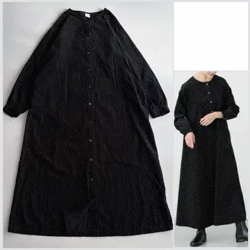 카구레 도트 무늬 코듀로이 원피스 셔츠 롱 노카라 코튼