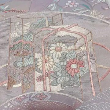 예복용 후쿠로 오비 길상 문양 조개함 칠보 송죽매 정월 부채 연보라