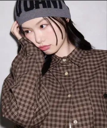 [PUBLUX x MARY QUANT] 브라운 체크 긴팔 셔츠