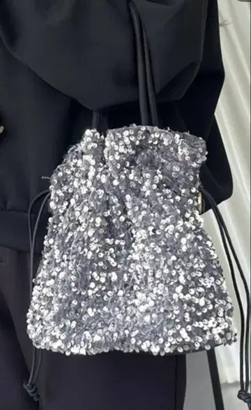 실버 스팽글 드로우 스트링 백