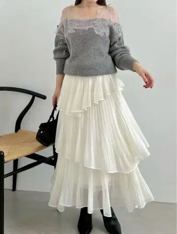 미사용 택 포함 SNIDEL 플리츠 티어드 롱 스커트