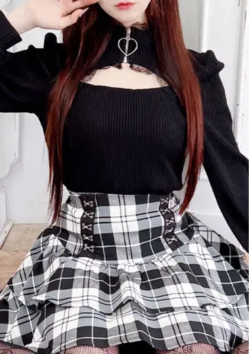 MARS 하트 ZIP 골지 니트 상의 블랙