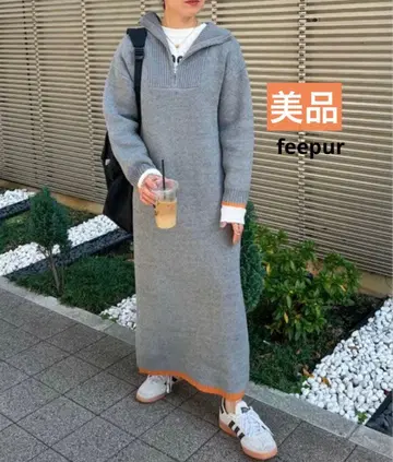 feepur by saya 바이컬러 하프 지퍼 니트 원피스