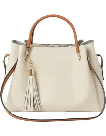 아이보리 가죽 토트백 태슬 포함