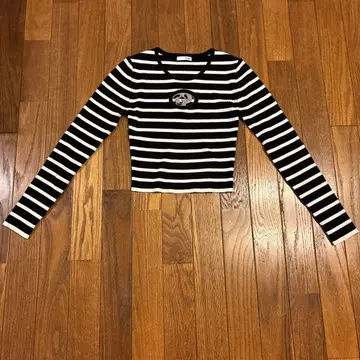 스트라이프 크롭 니트 긴팔