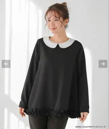 fitmore A라인 밑단 프릴 라운드 칼라 블라우스 블랙