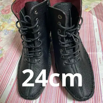 미사용에 가까운 히나 데이 그린 레이스업 부츠 블랙 24cm