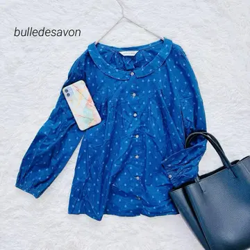 뷔르데사봉 블라우스 긴팔 하트 무늬 귀여운 면 100% 일본제 블루 F