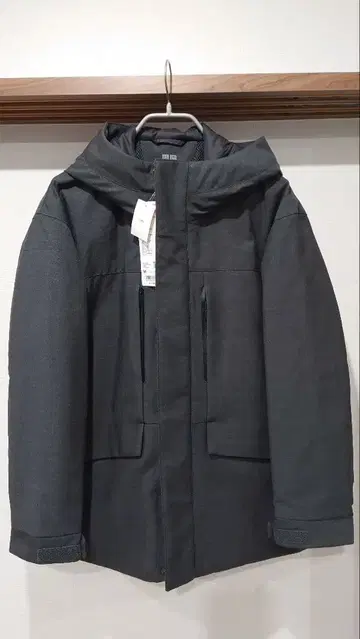 유니클로 하이브리드 다운 후드티 그레이 L 사이즈