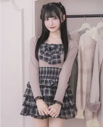 pium 체크 리본 티셔츠 상의