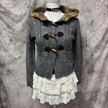 y2k 00s 퍼 후드 니트 후드티 더플 스타일 가디건 토글